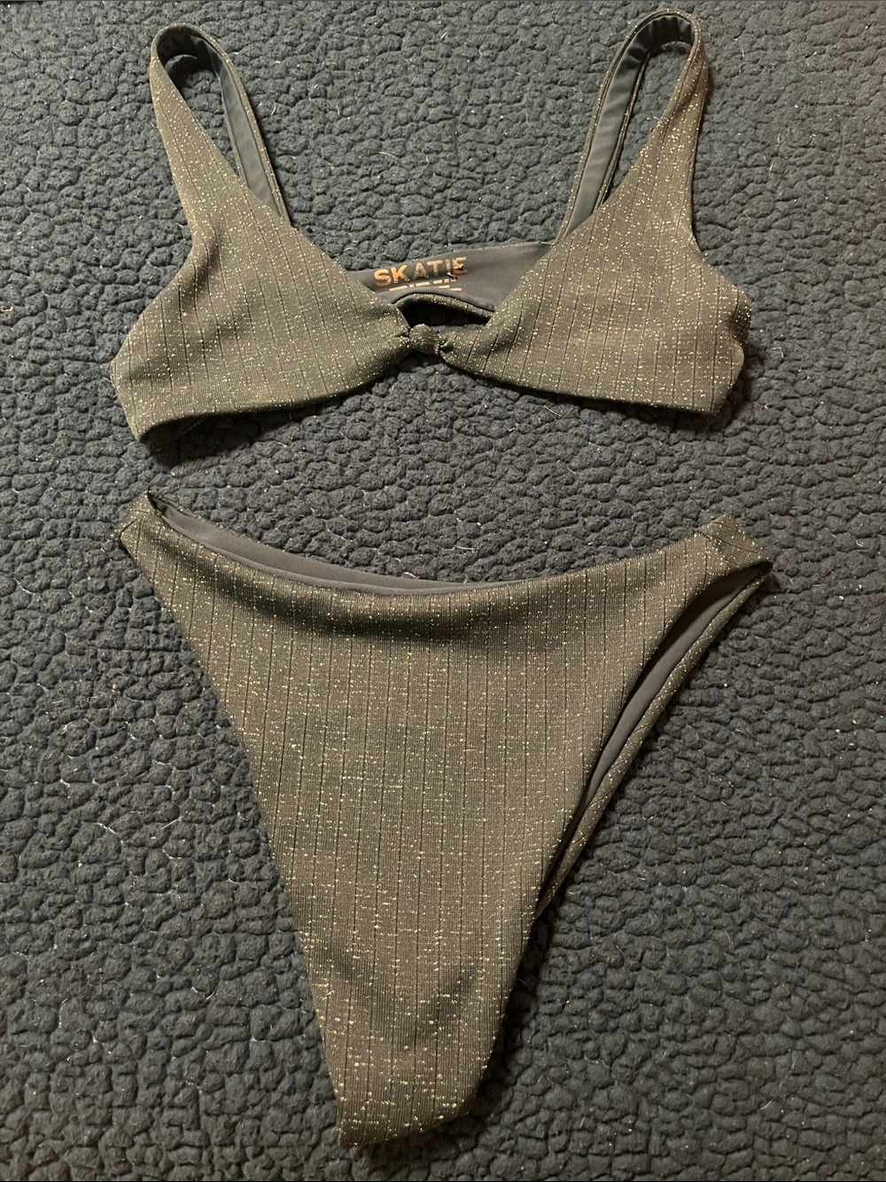 Skatie Green Glitter Ribbed Bikini Set